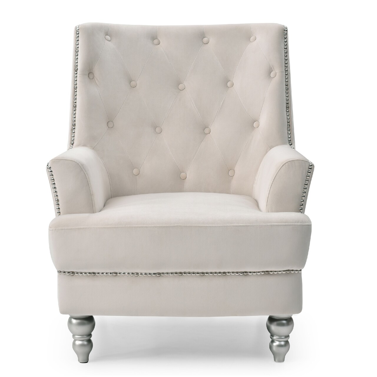 Contemporary Home Living Velvet Upholstered Tufted Back Accent Chair - 37" - Cream